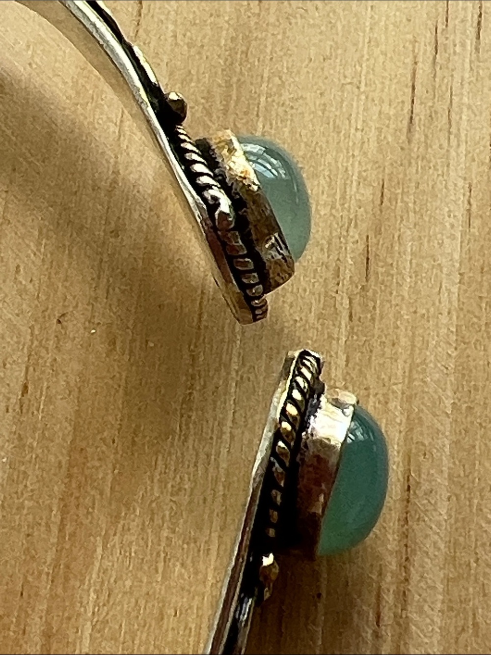 Sterling Silver Open Cuff Bracelet with Aqua Blue Stone - Picture 5 of 6